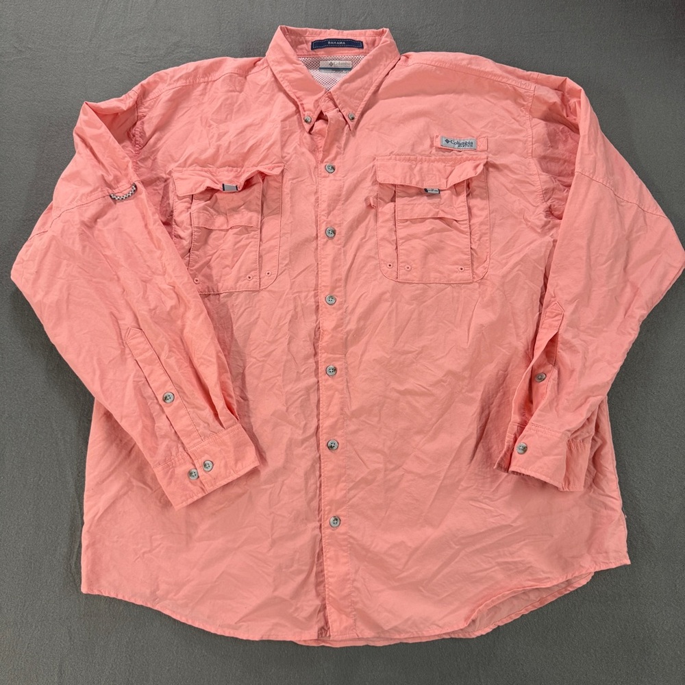 Columbia PFG Bahama Shirt Mens XL Orange Omni-Shade Vented Fishing Long Sleeve